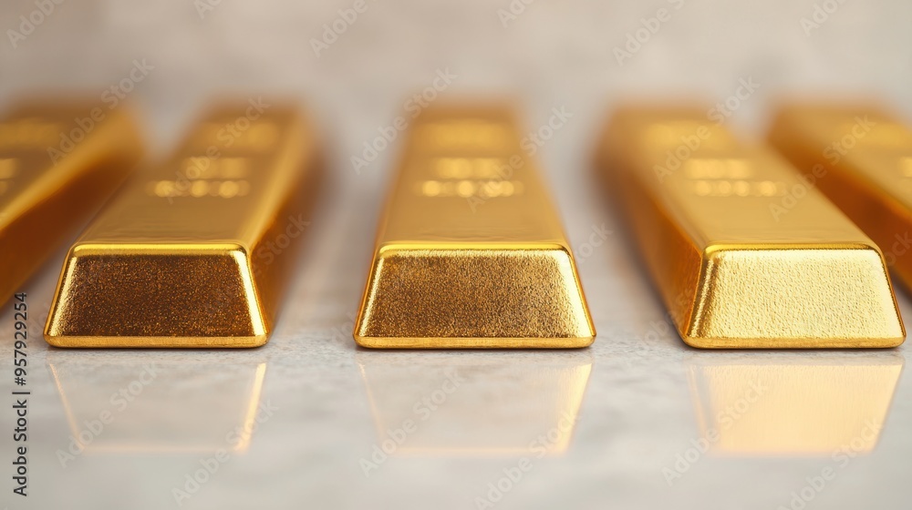 Glittering Status Symbol - Gold Bullion Bars Luxury Brand Commercial with Copy Space, Selective Focus (Ultra HD) Glittering Status Symbol - Gold Bullion Bars Luxury Brand Commercial with Copy Space, Selective Focus (Ultra HD)