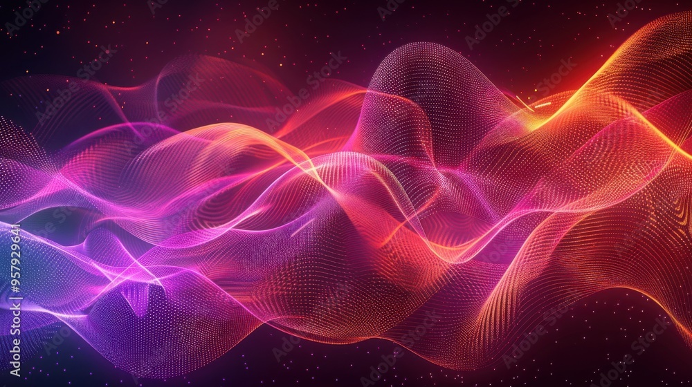 Obraz premium digital neon wave lines on black background