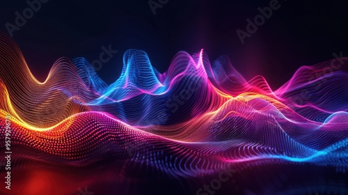 digital neon wave lines on black background