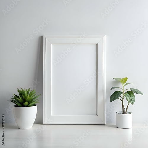 Wallpaper Mural Minimalist white frame mockup with blank canvas. perfect for showcasing artwork. photography. or design projects. Torontodigital.ca