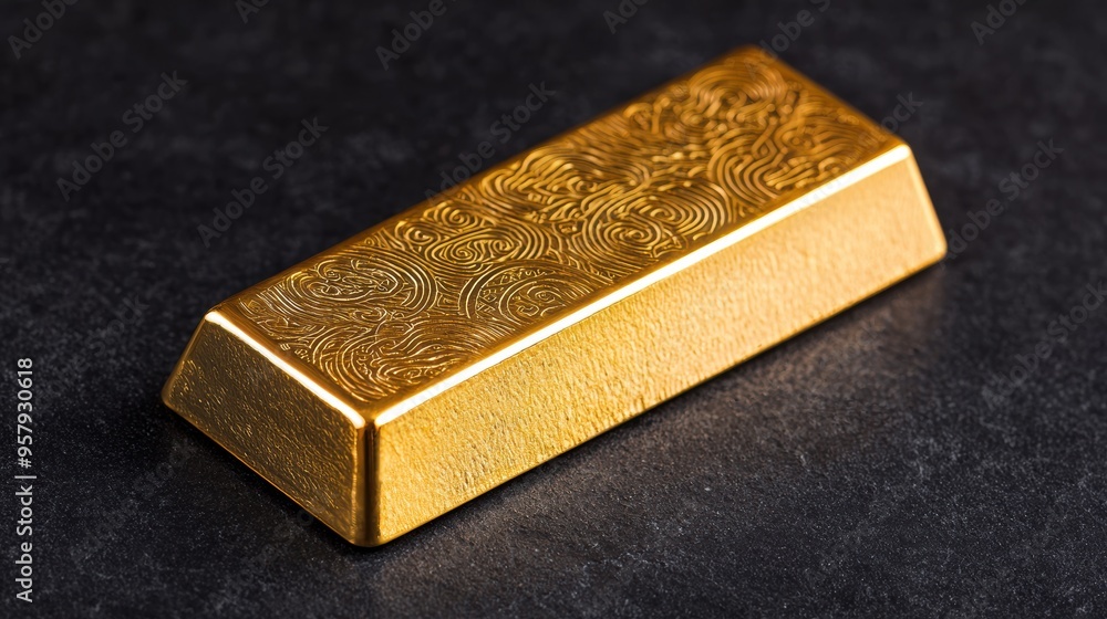 Luxurious Gold Bullion Bar with Intricate Engravings as Collectible Investment - Copy Space, Selective Focus - Ultra HD Quality Luxurious Gold Bullion Bar with Intricate Engravings as Collectible Investment - Copy Space, Selective Focus - Ultra HD Quality