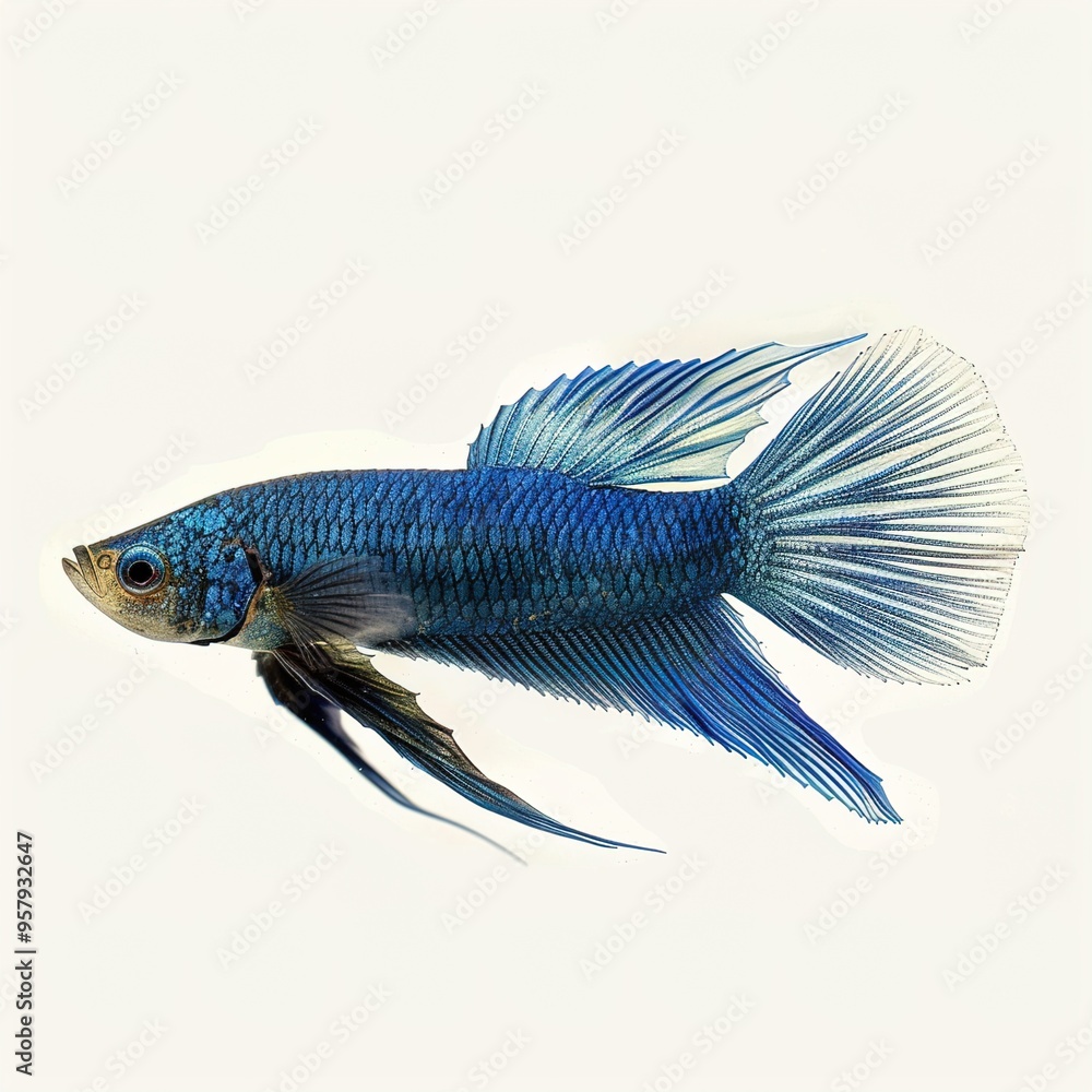 Fototapeta premium a blue fish with a long fin isolated on white 