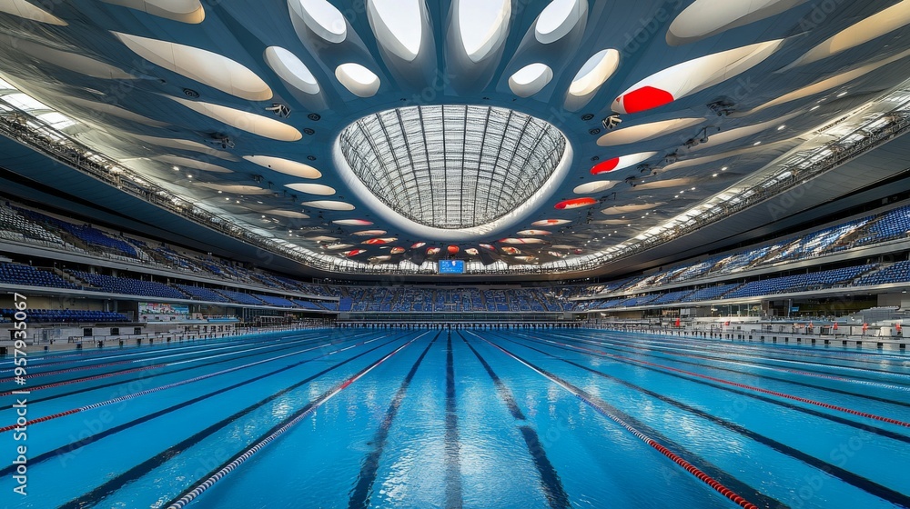 Olympic sized swimming pool. Interior swimming pool, stadium, event ...