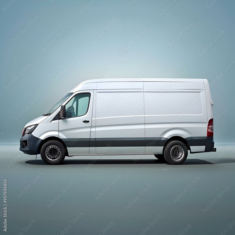 A clean. white cargo van isolated on a blue background. A clean. white cargo van isolated on a blue background.