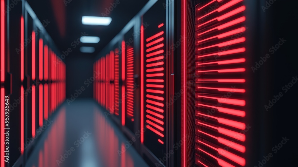 Virtual Shield: Neon Red Alert Cybersecurity Firewall in Tech-Heavy Dark Room Virtual Shield: Neon Red Alert Cybersecurity Firewall in Tech-Heavy Dark Room