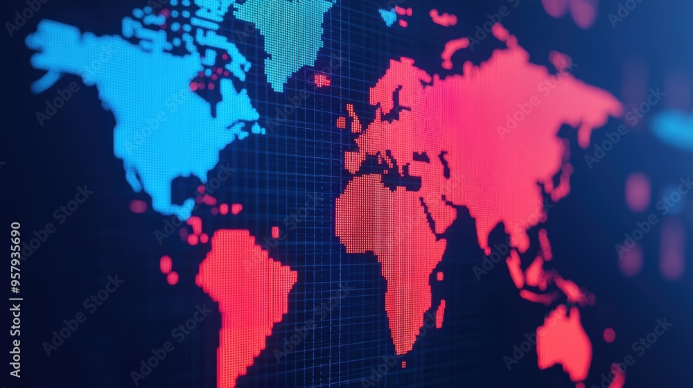 Futuristic Global Market Trends Concept with Holographic World Map and Financial Growth Indicators on Tech Interface Futuristic Global Market Trends Concept with Holographic World Map and Financial Growth Indicators on Tech Interface