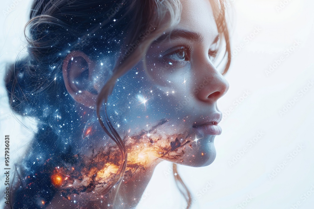 Starry Night Sky Silhouette Woman night sky filled with stars and galaxies Starry Night Sky Silhouette Woman night sky filled with stars and galaxies