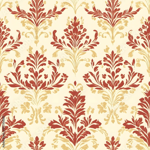 Vintage seamless floral damask pattern wallpaper with ornate leaf swirls
