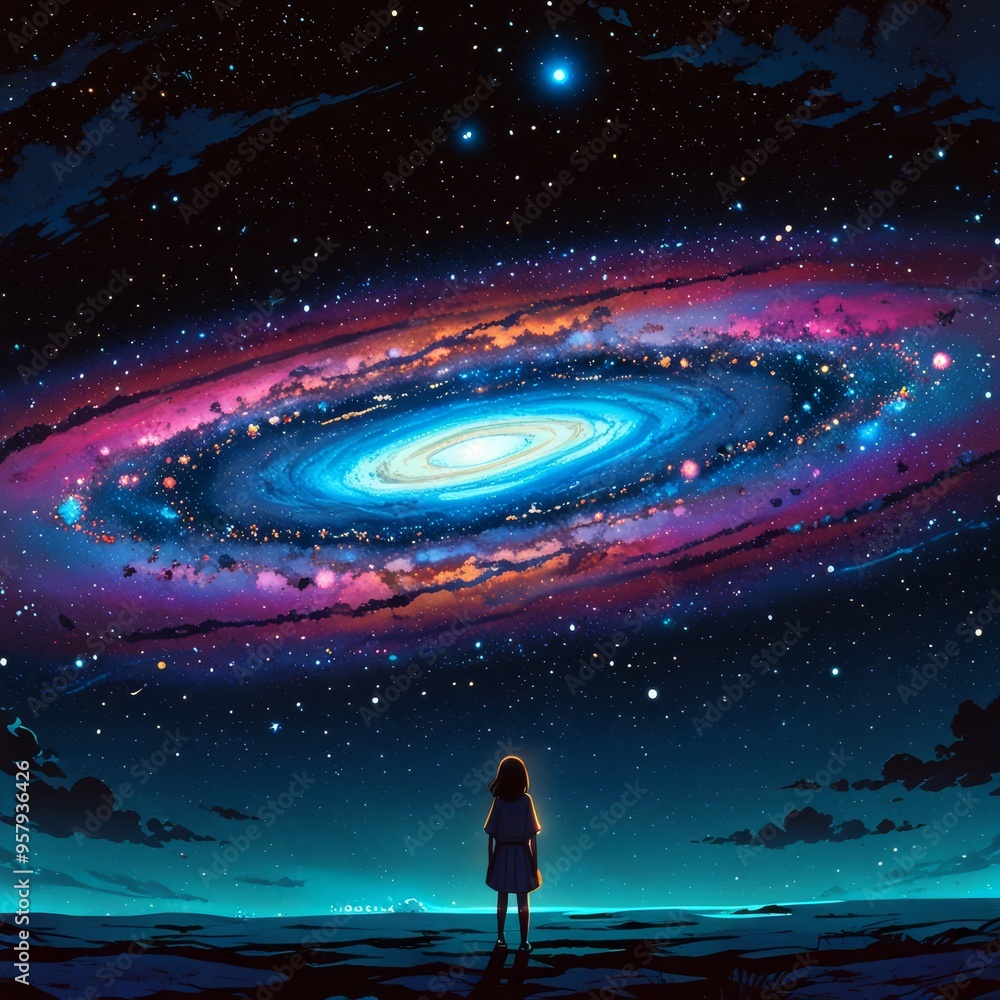 Obraz premium a galaxy that is above a planet with a star that says star .