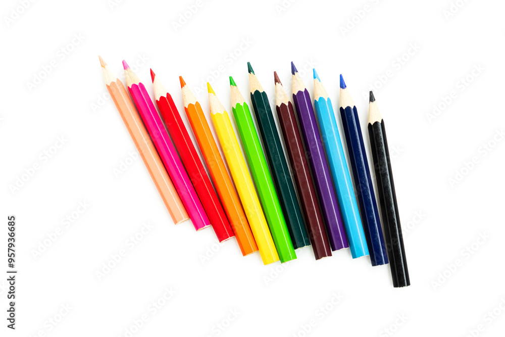 Various colored pencils isolated on white background, Wooden color pencils Various colored pencils isolated on white background, Wooden color pencils