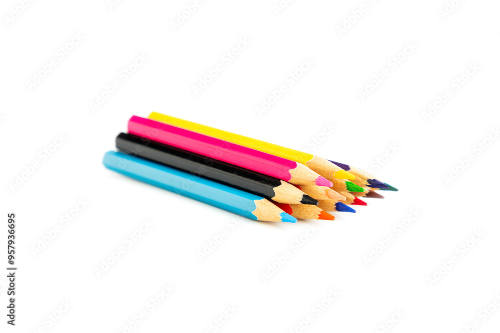 Various colored pencils isolated on white background, Wooden color pencils Various colored pencils isolated on white background, Wooden color pencils