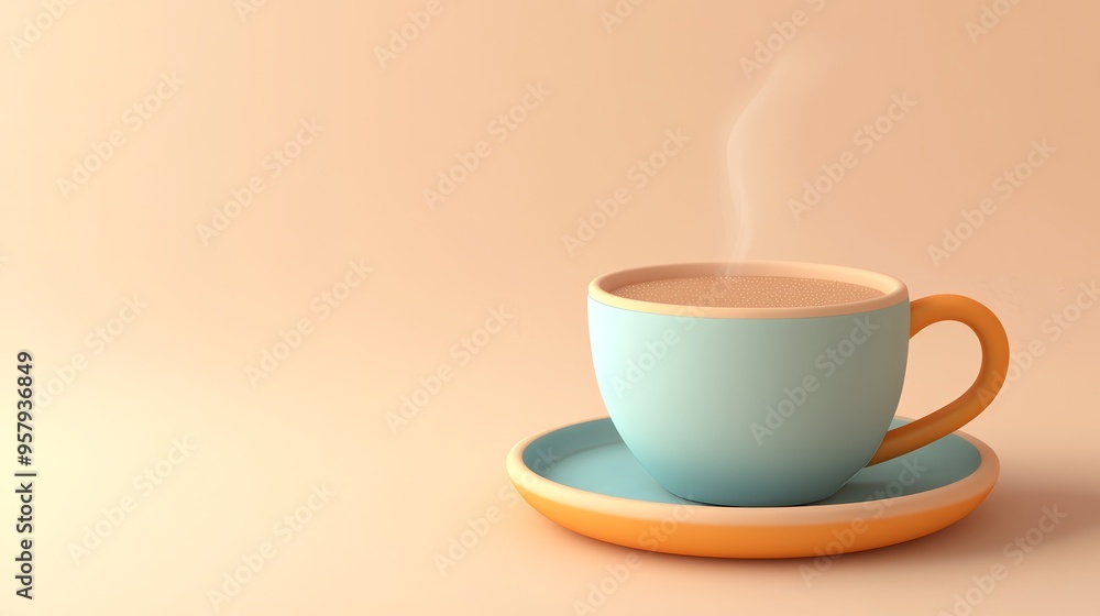 A cozy blue cup of steaming beverage resting on an orange saucer, perfect for a warm morning moment. A cozy blue cup of steaming beverage resting on an orange saucer, perfect for a warm morning moment.