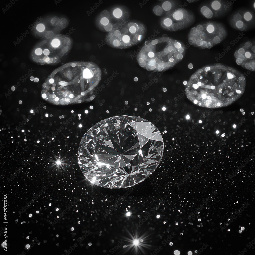 A Single Diamond on a Black Surface with Other Out-of-Focus Diamonds A Single Diamond on a Black Surface with Other Out-of-Focus Diamonds