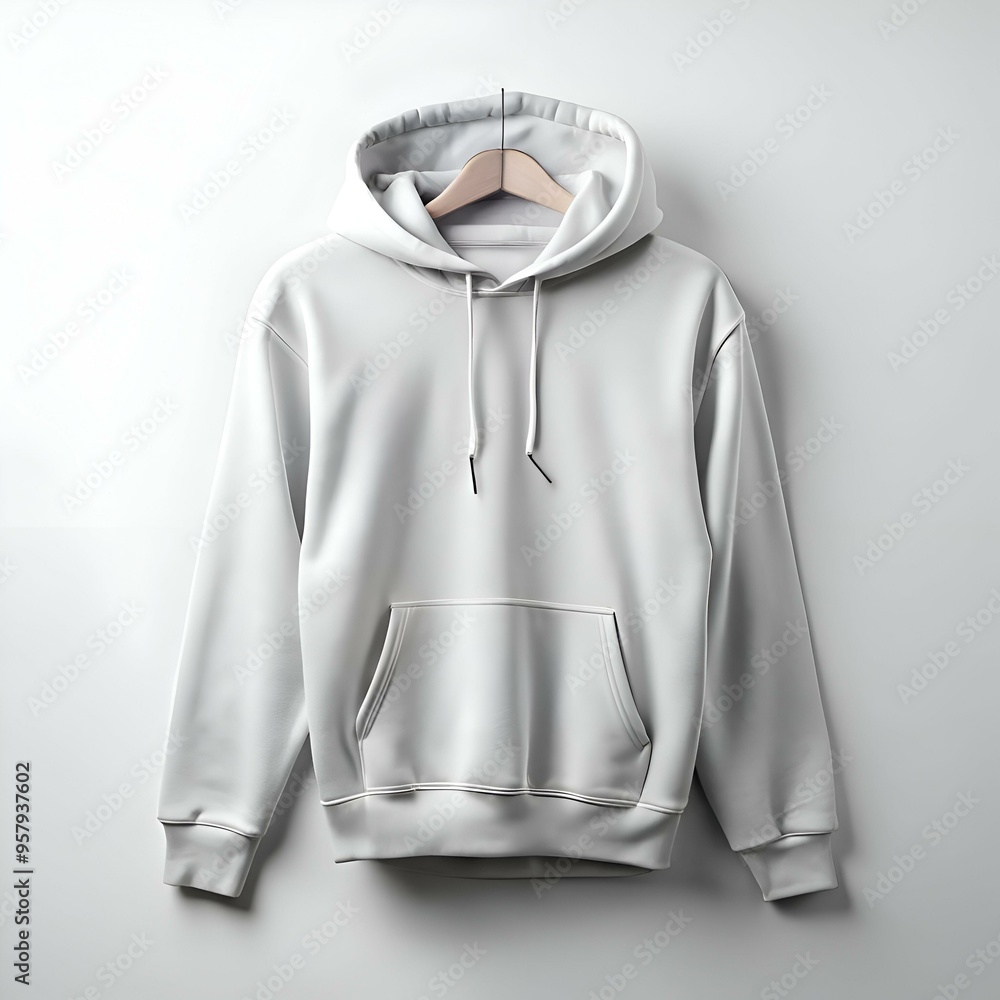 A plain white hoodie hanging on a wooden hanger. perfect for showcasing your design or brand logo. A plain white hoodie hanging on a wooden hanger. perfect for showcasing your design or brand logo.