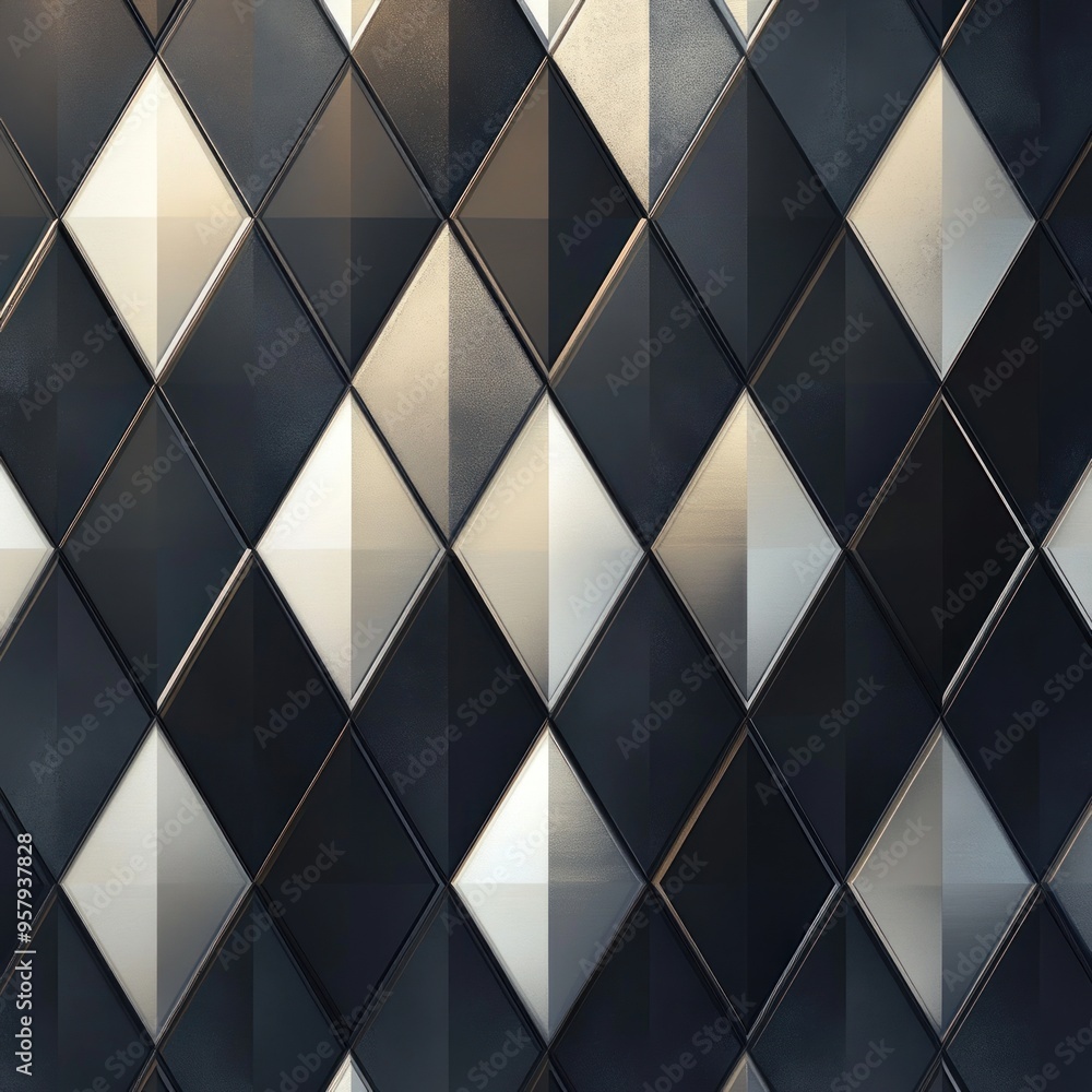 Geometric Pattern of Black and White Diamond-Shaped Tiles Geometric Pattern of Black and White Diamond-Shaped Tiles