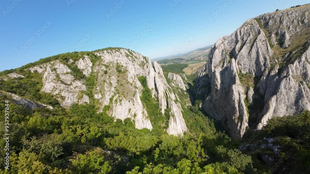 Drone fpv shot of Cheile Turzii rock gorge in Romania Drone fpv shot of Cheile Turzii rock gorge in Romania