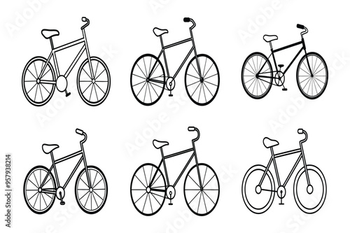 Set Of Bike Line Art vector illustration