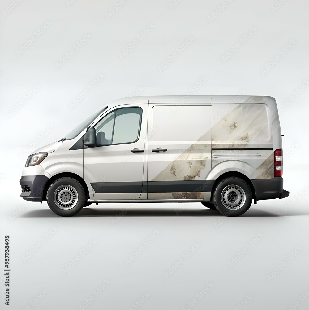 A clean. white van with a minimalist design. featuring a diagonal pattern on the side. A clean. white van with a minimalist design. featuring a diagonal pattern on the side.