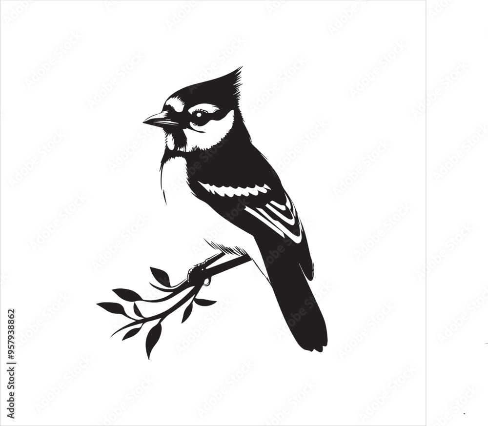 Fototapeta premium lack Blue jay Silhouette Vector on Whit Background