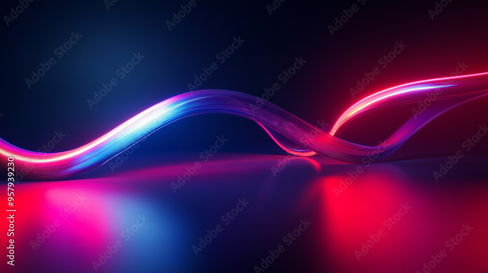This 3D render features vibrant, neon glowing lights set against a backdrop of leaves. The scene is illuminated with speed light effects, creating a fluorescent glow that stands out against the dark b This 3D render features vibrant, neon glowing lights set against a backdrop of leaves. The scene is illuminated with speed light effects, creating a fluorescent glow that stands out against the dark b