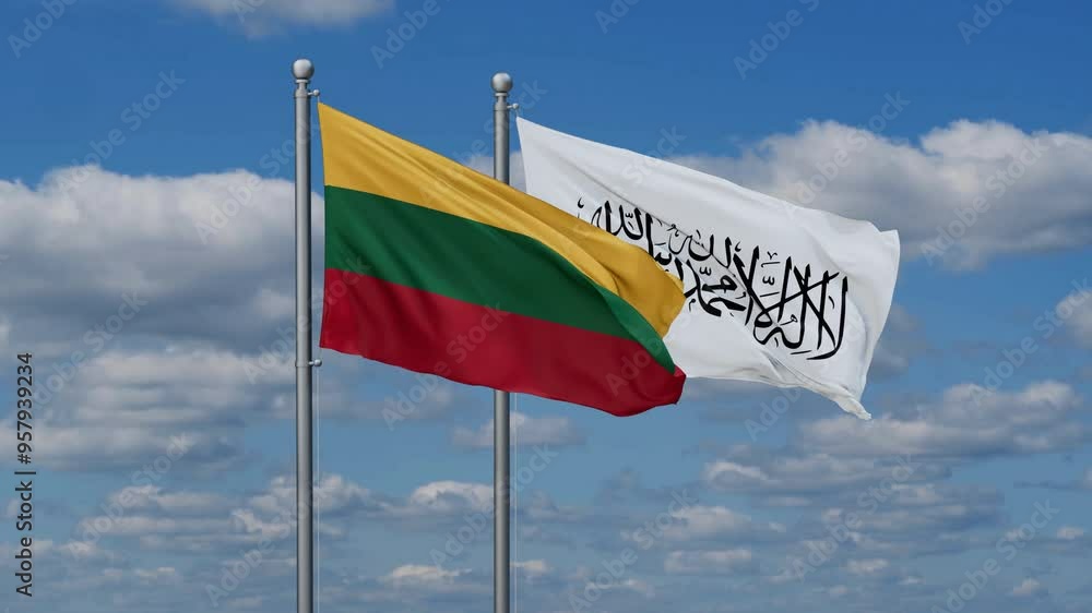 Lithuania and Afghanistan flags flying together, video concept of the relationship Lithuania and Afghanistan flags flying together, video concept of the relationship