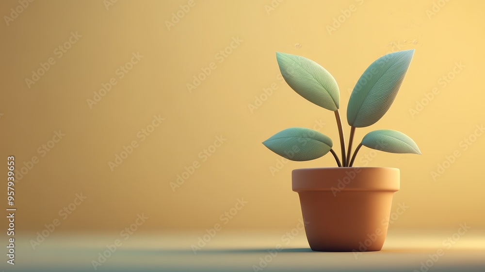 A modern potted plant with vibrant leaves, creating a refreshing atmosphere in a minimalist setting. A modern potted plant with vibrant leaves, creating a refreshing atmosphere in a minimalist setting.