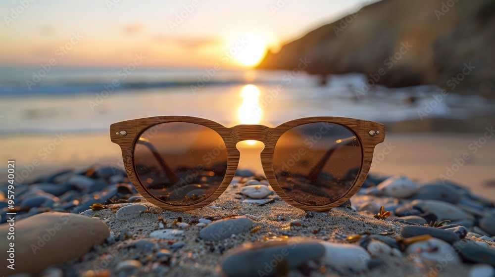 custom made wallpaper toronto digitalsunglasses on the beach Sustainable bamboo sunglasses reflection of beach