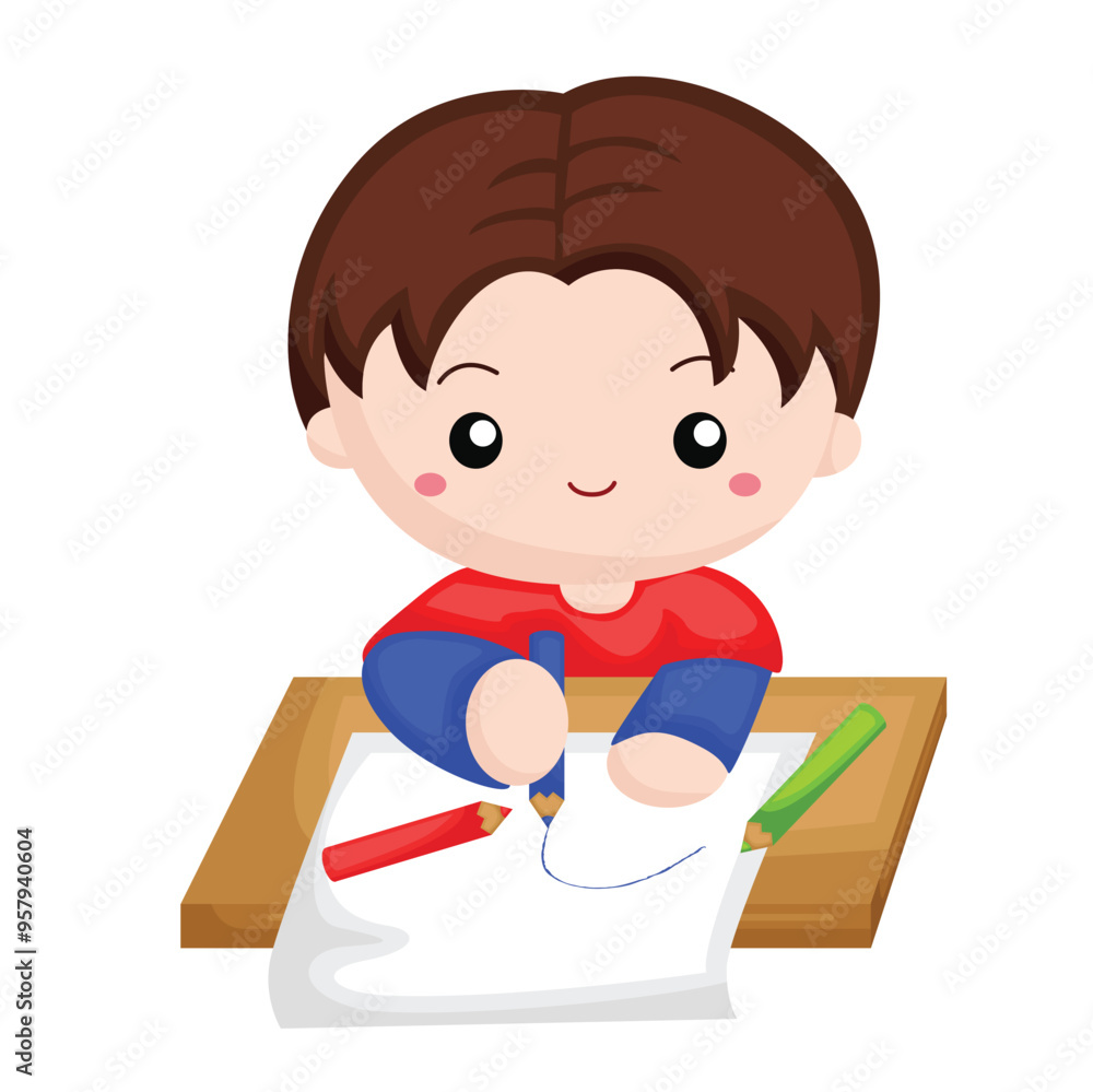 Kids Activity Studying Student Boy Cartoon Illustration Vector Clipart Sticker Decoration Background Kids Activity Studying Student Boy Cartoon Illustration Vector Clipart Sticker Decoration Background
