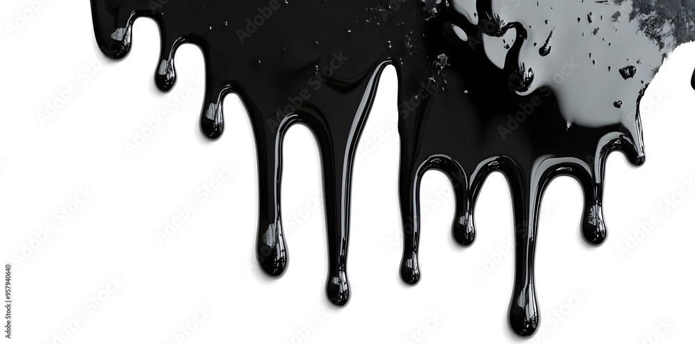 Black paint dripping isolated on white background. Flowing liquid dripping from above Black paint dripping isolated on white background. Flowing liquid dripping from above