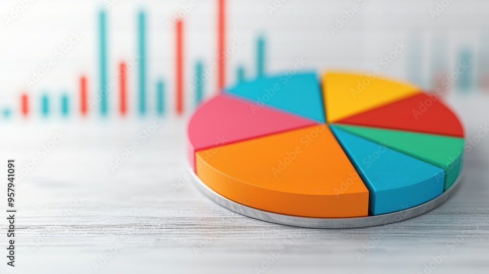 Fototapeta premium Financial Success Concept - Growing Business Profit Pie Chart in with Copy Space, Selective Focus,