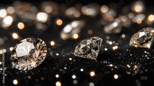 Sparkling Diamonds on a Black Glitter Background photo