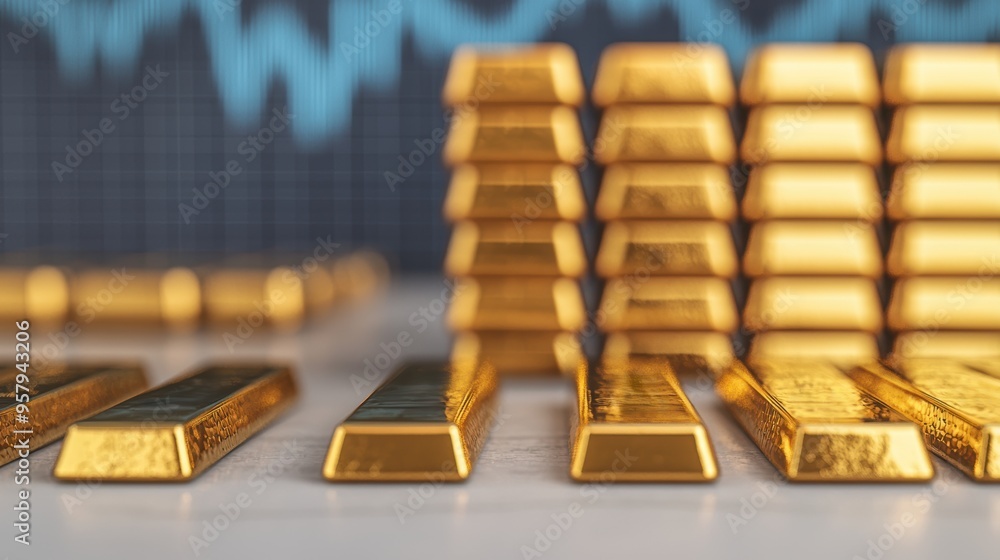 Wealth Accumulation Concept - Golden Bar Graph with Copy Space, Selective Focus. Wealth Accumulation Concept - Golden Bar Graph with Copy Space, Selective Focus.