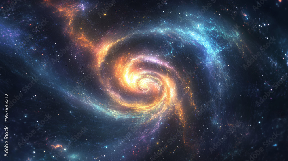 In this abstract image, a dark starry sky serves as the backdrop for a glowing, multicolored cosmic vortex. The swirling vortex radiates vibrant hues, creating a dynamic contrast with the deep, celest In this abstract image, a dark starry sky serves as the backdrop for a glowing, multicolored cosmic vortex. The swirling vortex radiates vibrant hues, creating a dynamic contrast with the deep, celest
