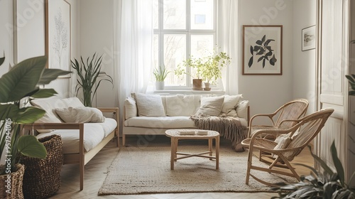 Serene Scandinavian-Inspired Living Room with Natural Lighting and Minimalist Decor