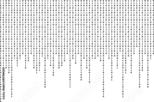 Binary code zero one abstract matrix white background with binary computer code.