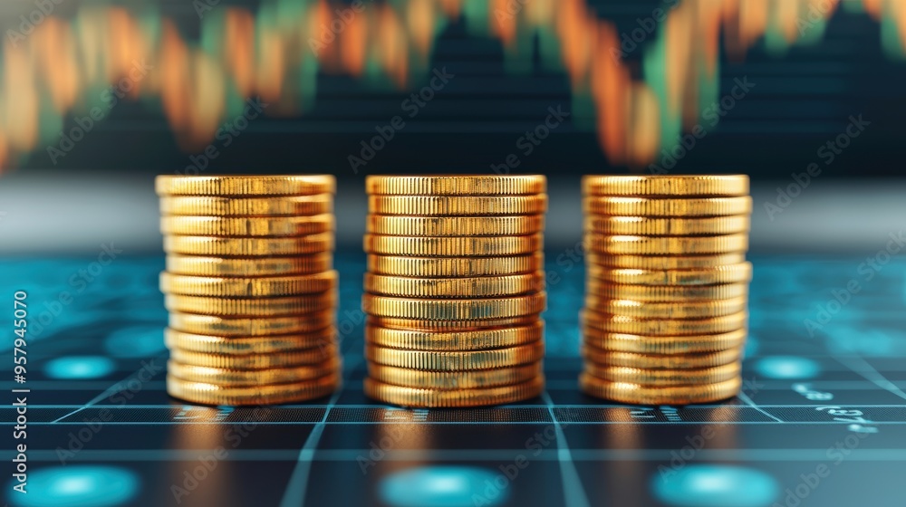 Financial Success Concept with Investment Growth Rising Market Symbols in - Copy Space and Selective Focus on Foreground - Financial Success Concept with Investment Growth Rising Market Symbols in - Copy Space and Selective Focus on Foreground -