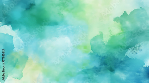 "Immerse yourself in the serene beauty of our abstract watercolor landscape. This hand-drawn illustration features a captivating seascape with cool waves, rendered in teal green and deep colors. Perfe