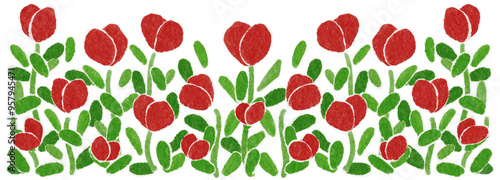 Wallpaper Mural Row Red Flowers Shredded Paper Torontodigital.ca