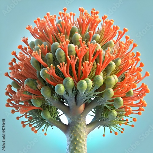 A vibrant 3D illustration of a cockspur coral tree. showcasing its intricate branches and captivating coral like structure. photo