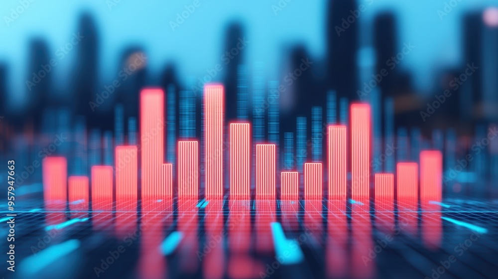 Futuristic Business Growth Concept with Holographic Financial Charts in Cityscape Setting Futuristic Business Growth Concept with Holographic Financial Charts in Cityscape Setting