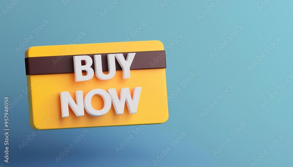 3D illustration of a yellow 'Buy Now' sign with a blue background. Perfect for e-commerce, digital marketing, and retail advertising. 3D illustration of a yellow 'Buy Now' sign with a blue background. Perfect for e-commerce, digital marketing, and retail advertising.