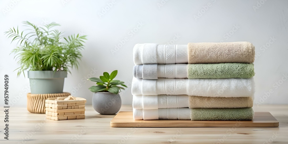 A stack of freshly laundered towels. showcasing various colors and textures. sits invitingly on a wooden surface. creating a tranquil and spa like atmosphere. A stack of freshly laundered towels. showcasing various colors and textures. sits invitingly on a wooden surface. creating a tranquil and spa like atmosphere.