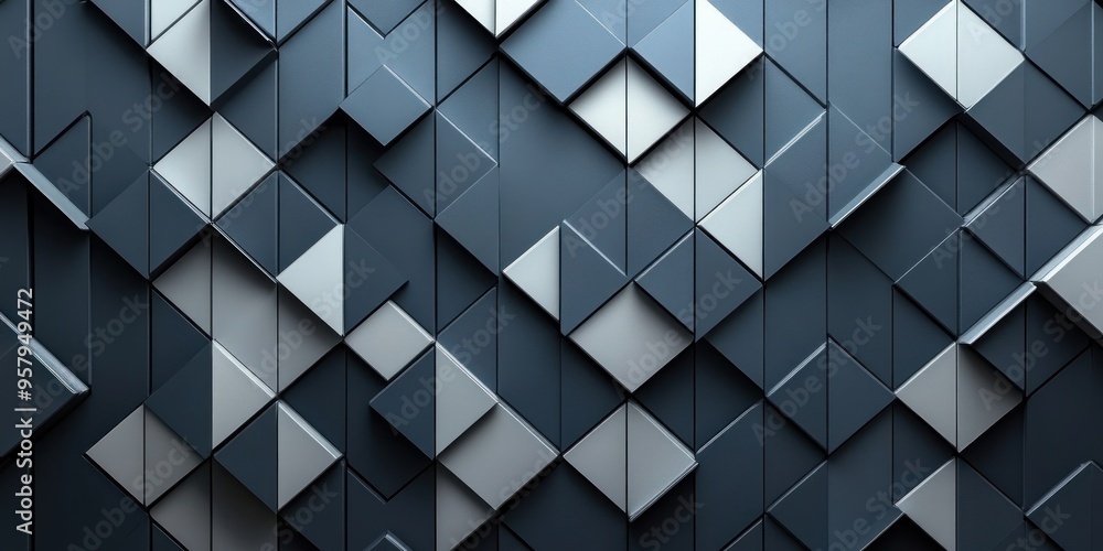 Abstract Geometric Pattern of Interlocking Blue and Silver Triangles Abstract Geometric Pattern of Interlocking Blue and Silver Triangles