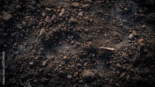 dark brown soil background top view