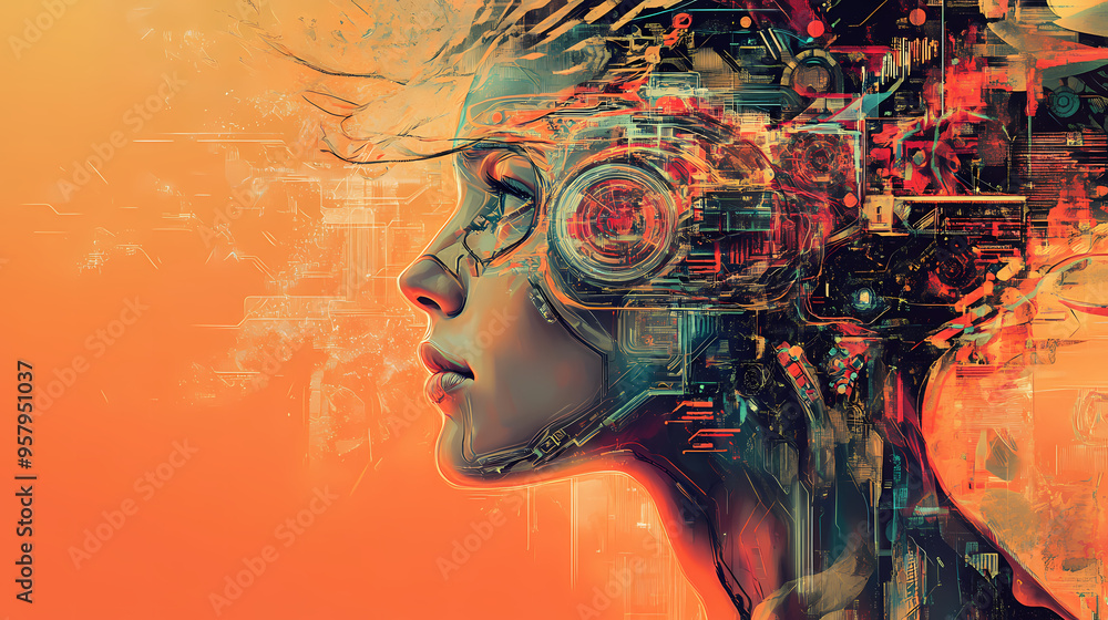Visualizing a world where biotechnology and cybernetics blur the line between human and machine. Chimera. Illustration Visualizing a world where biotechnology and cybernetics blur the line between human and machine. Chimera. Illustration