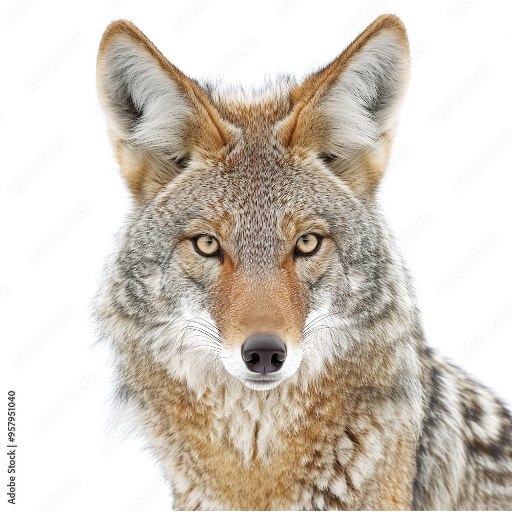 Fototapeta premium Beautiful Coyote s Watchful Stare on a Clear Surface or PNG Transparent Background. 