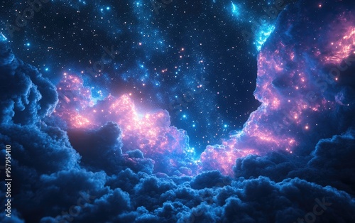 3D cartoon rendering showcasing galaxies and the Pillars of Creation in deep space presented in 5K resolution suitable for desktop wallpaper