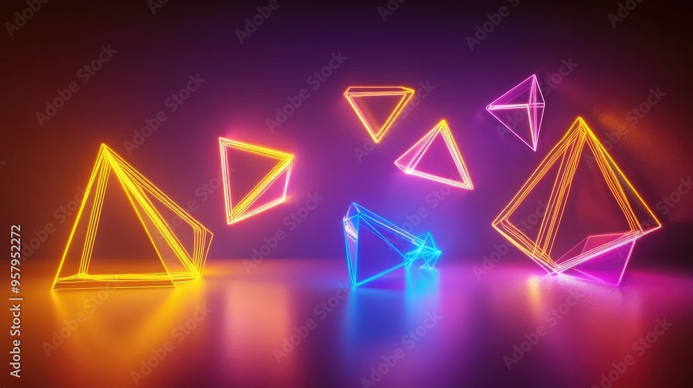 Fototapeta premium Glowing geometric shapes in neon colors