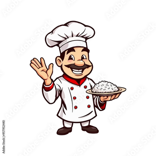 chef mascot logo design. Chef Design vector Logo illustration, Restaurant logo. Cartoon smiling chef character with food 