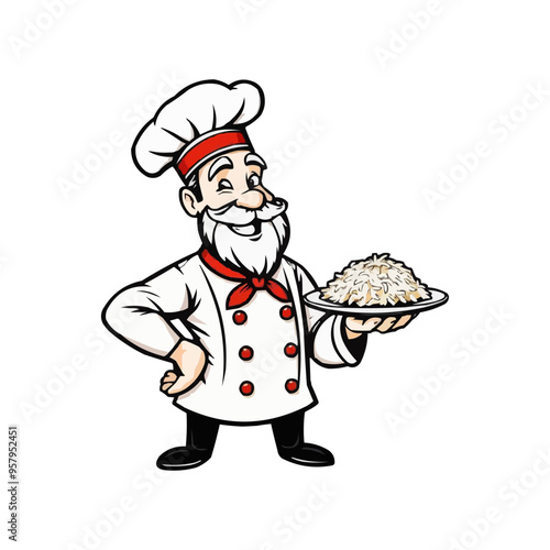 chef mascot logo design. Chef Design vector Logo illustration, Restaurant logo. Cartoon smiling chef character with food 